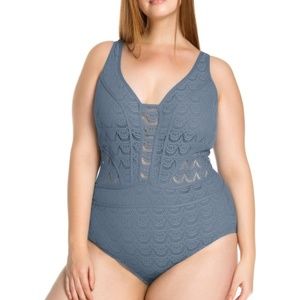 BECCA Etc Color Play Deep Neck One Piece Swimsuit